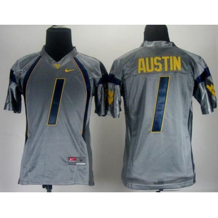 Mountaineers #1 Tavon Austin Grey Stitched Youth NCAA Jersey