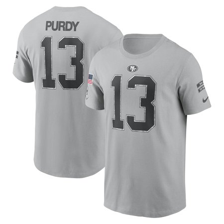 Men's San Francisco 49ers Brock Purdy Nike Gray 2024 Salute To Service Name & Number T-Shirt